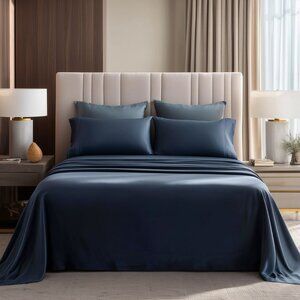 Navy Blue Deconovo Silky Bamboo King Size Sheet Set